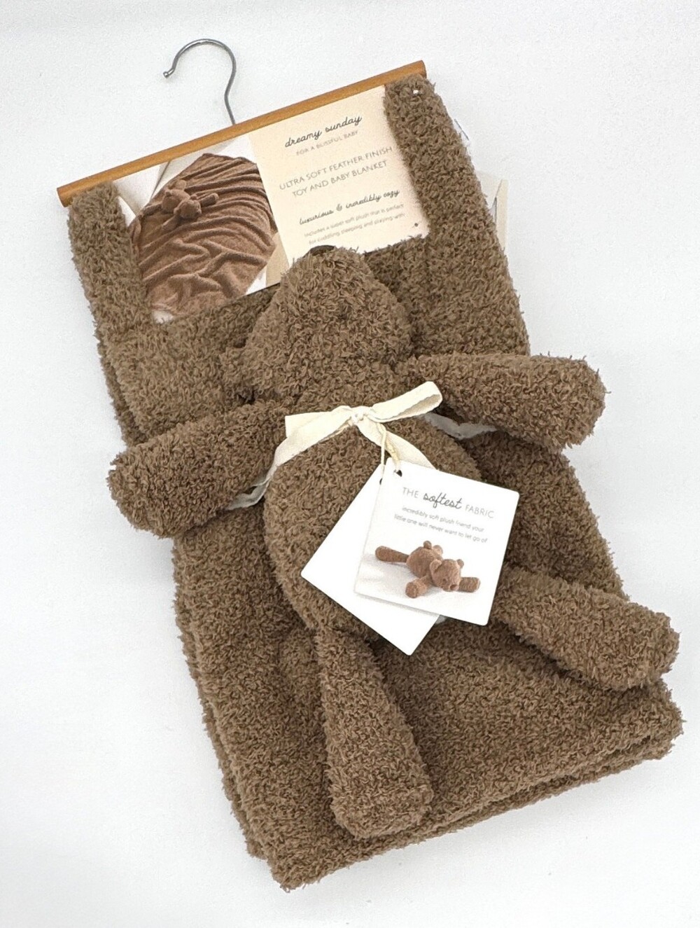 Dreamy Sunday 2 pc Brown Teddy Bear Lovey Baby Blanket & Plush Toy Gift Set NEW